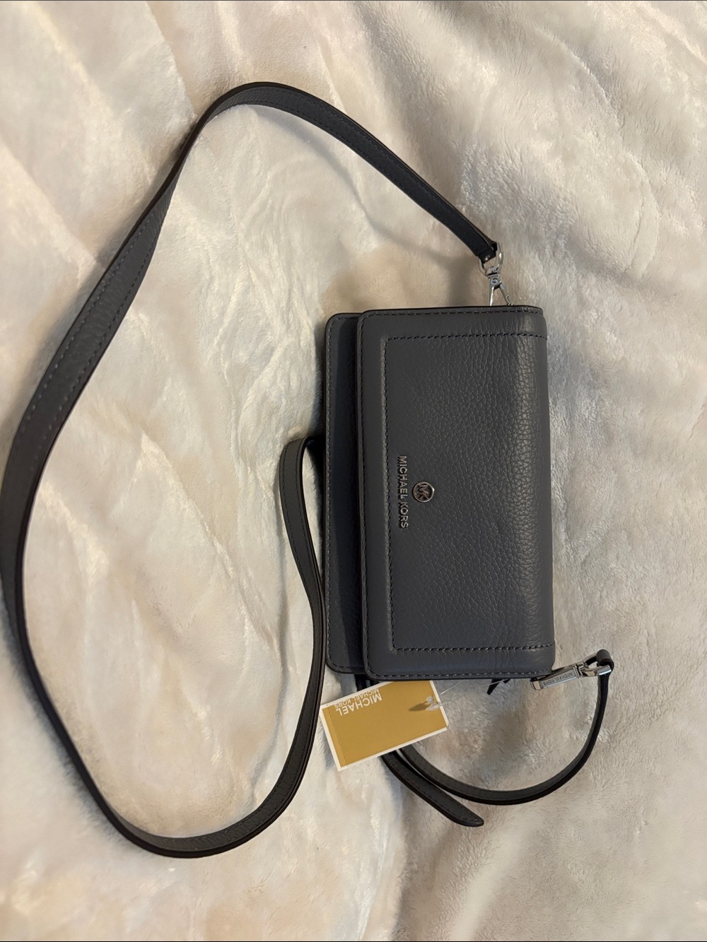 Michael Kors Pebbled Leather Crossbody Wallet - Dark Gray